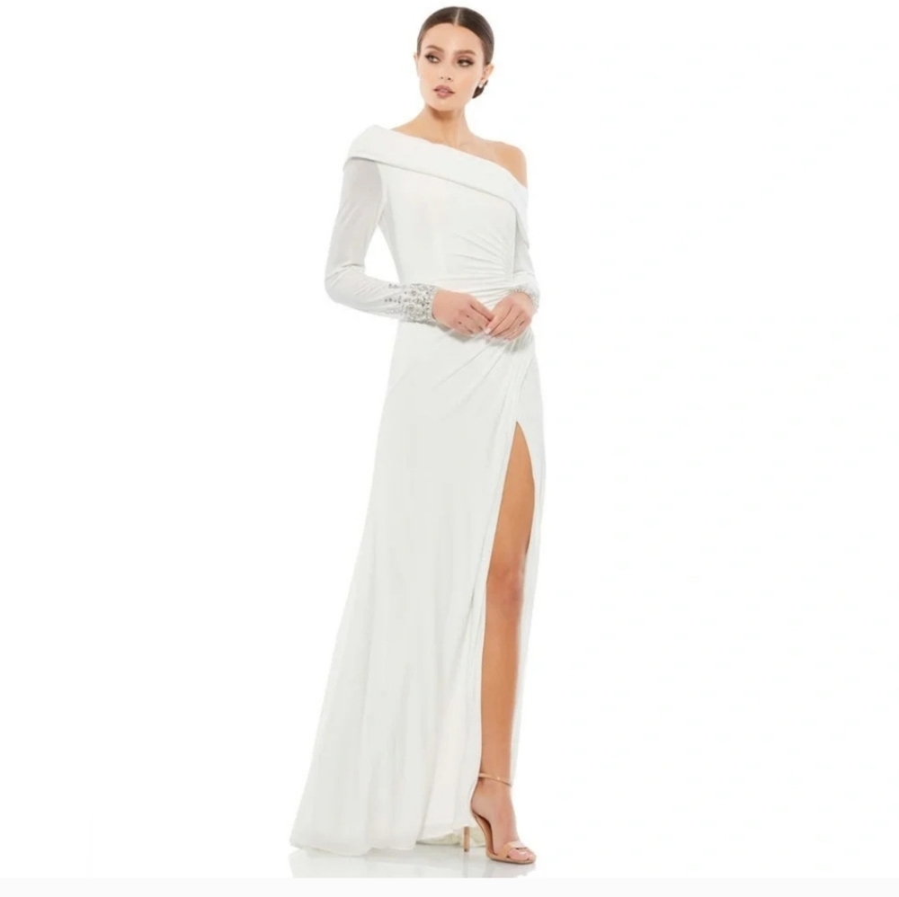 Mac Duggal - BEADED CUFF DROP SHOULDER FAUX WRAP GOWN- #12231 Size 0